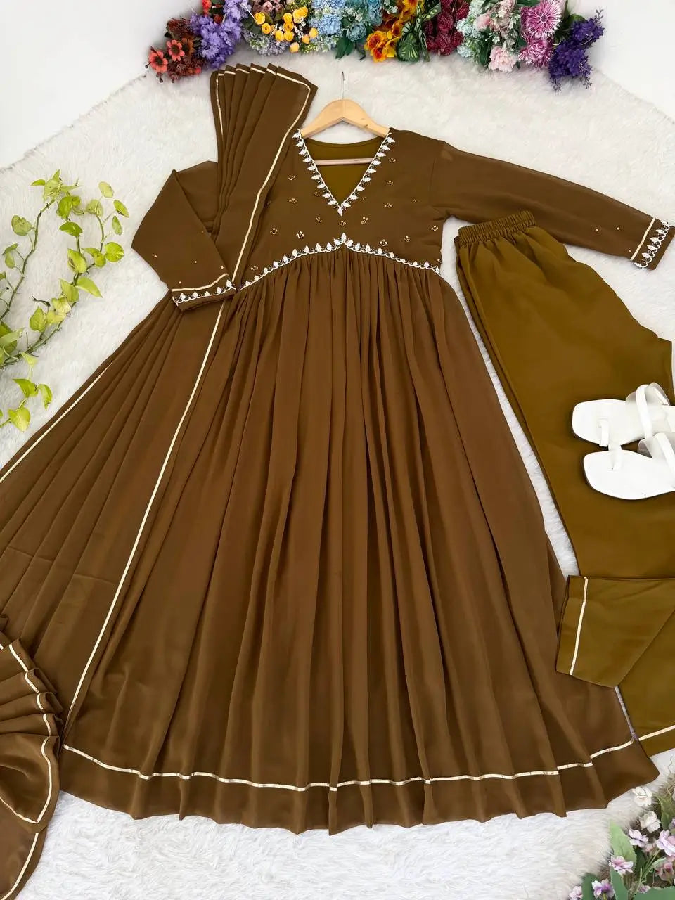 Mauve Fox Georgette Anarkali Gown Set with Dupatta