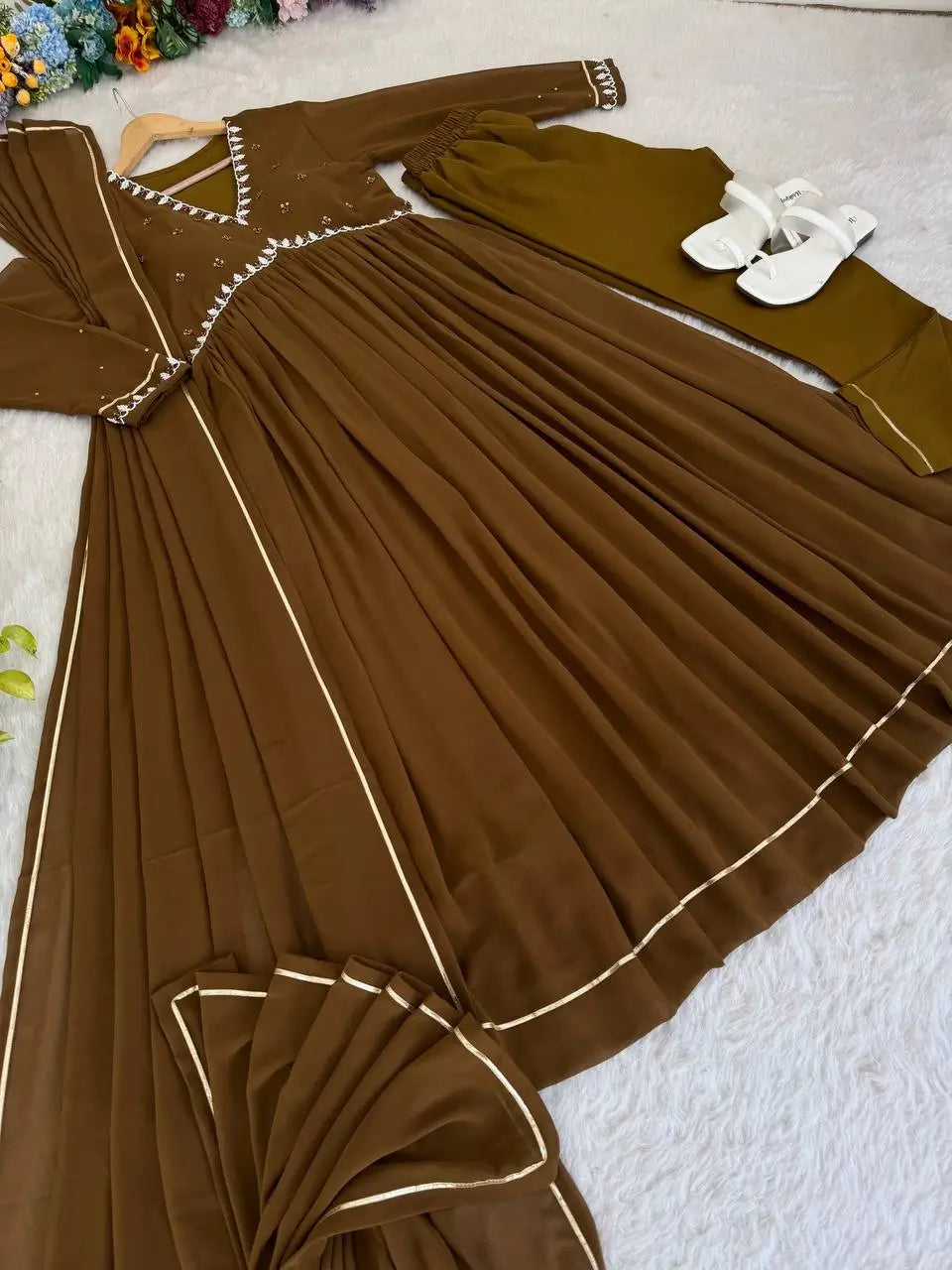 Mauve Fox Georgette Anarkali Gown Set with Dupatta