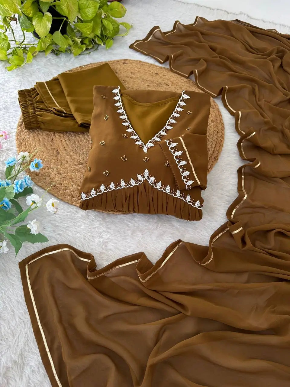 Mauve Fox Georgette Anarkali Gown Set with Dupatta