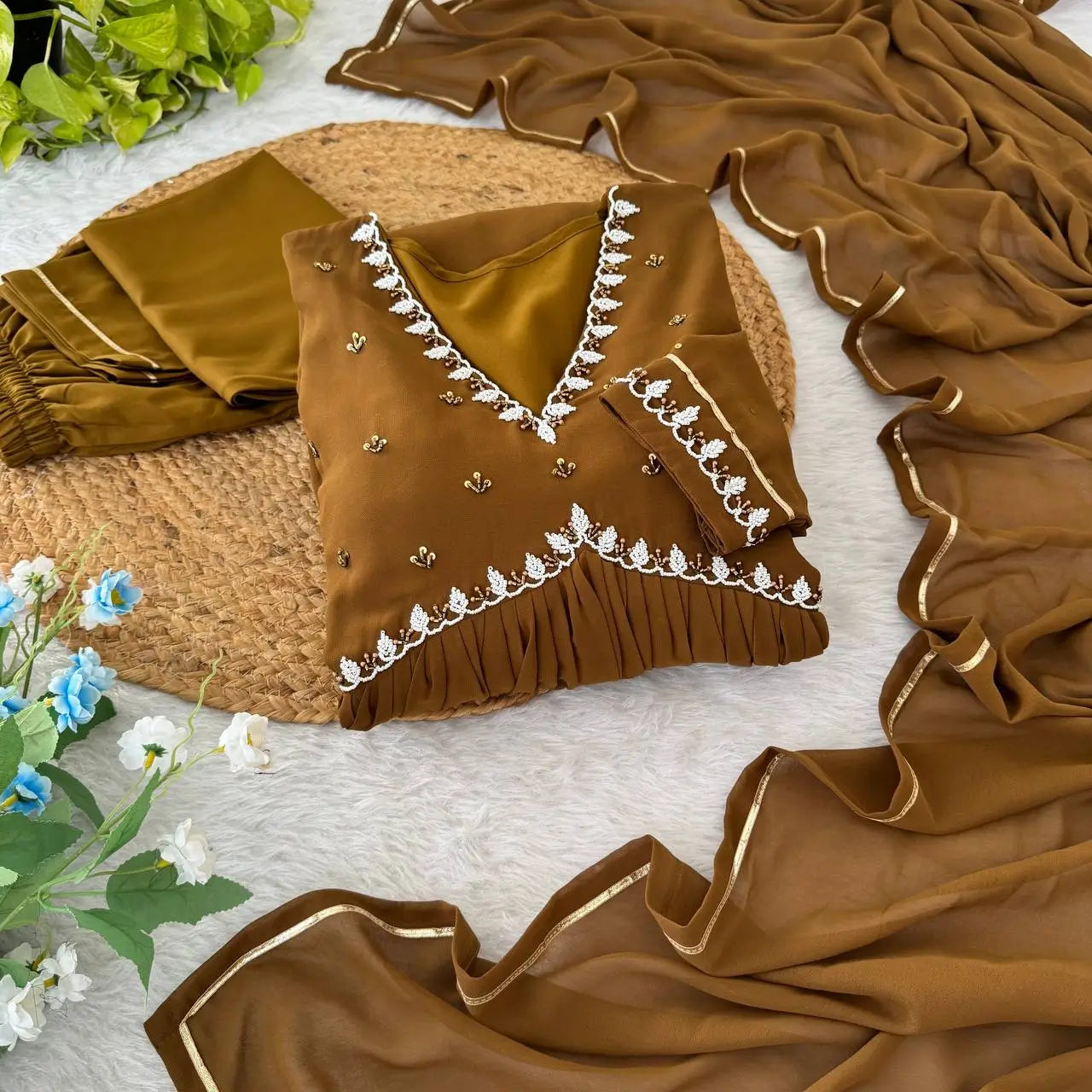 Mauve Fox Georgette Anarkali Gown Set with Dupatta