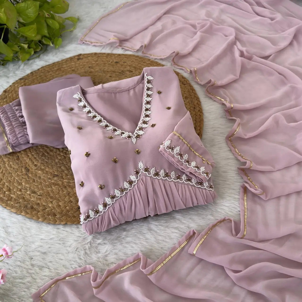 Mauve Fox Georgette Anarkali Gown Set with Dupatta