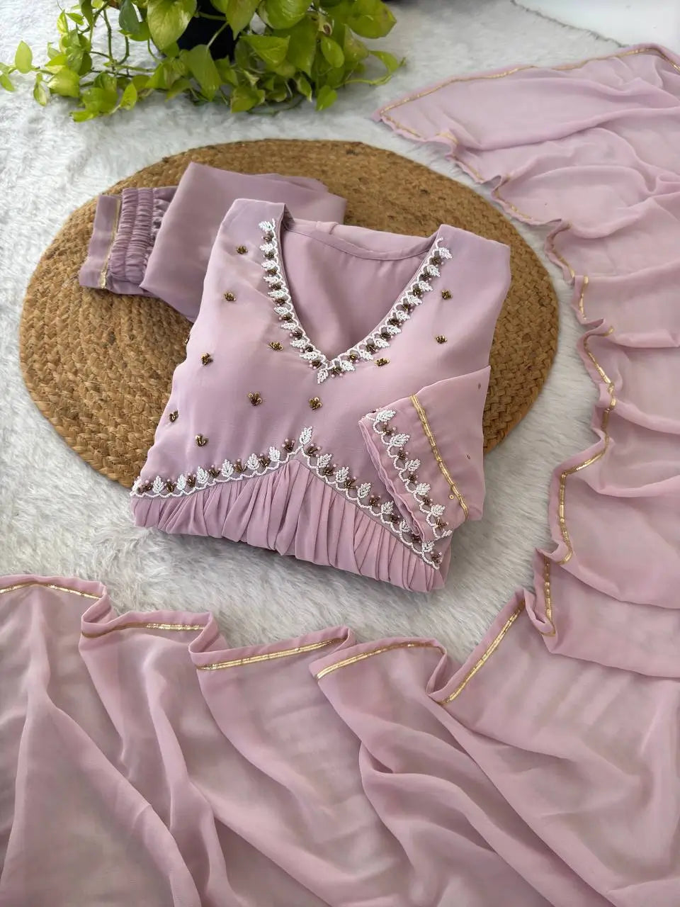 Mauve Fox Georgette Anarkali Gown Set with Dupatta