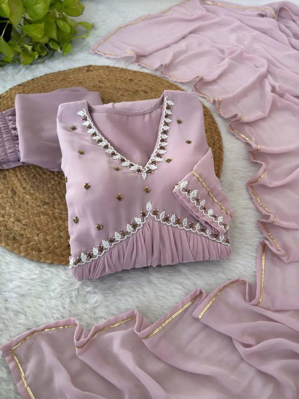 Mauve Fox Georgette Anarkali Gown Set with Dupatta