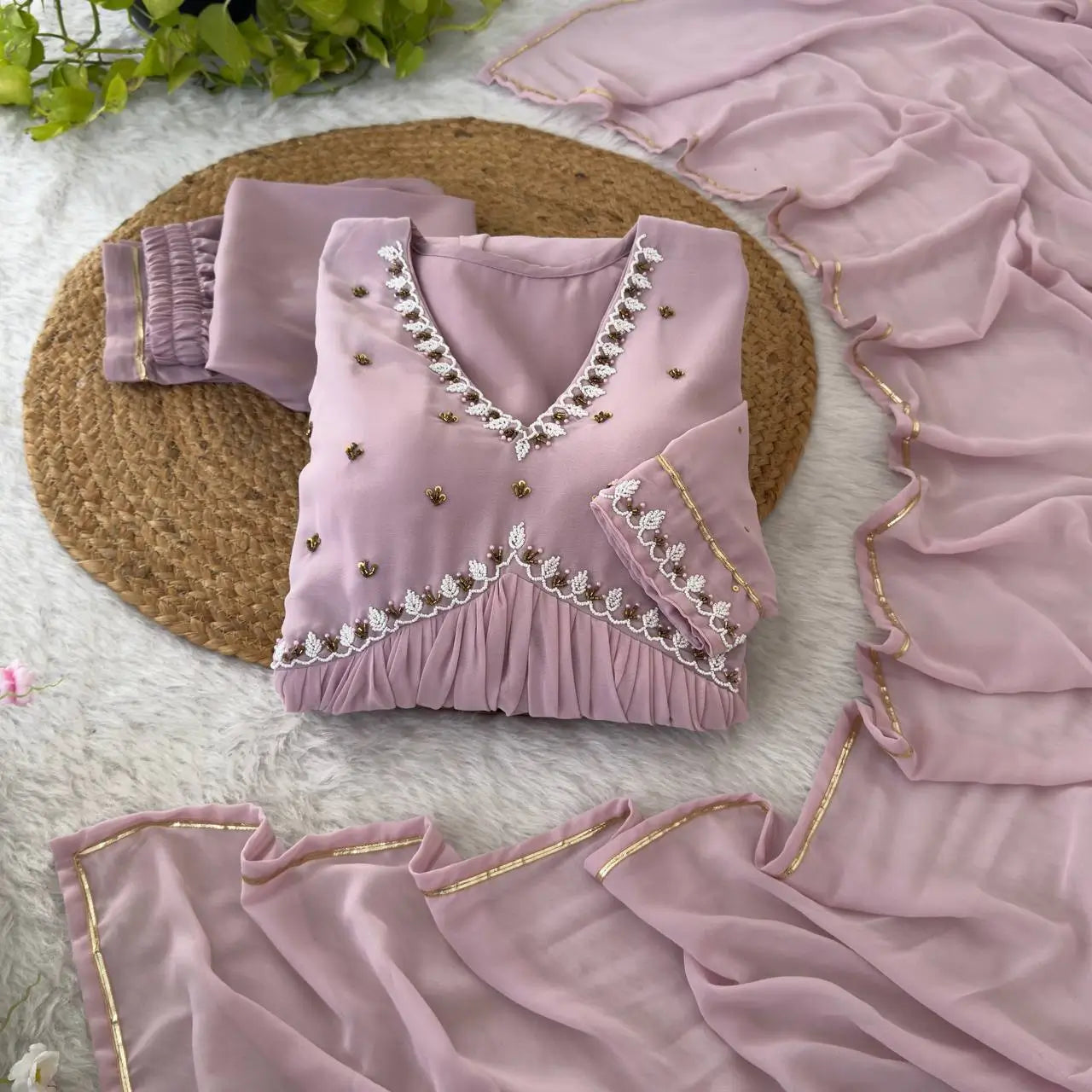 Mauve Fox Georgette Anarkali Gown Set with Dupatta