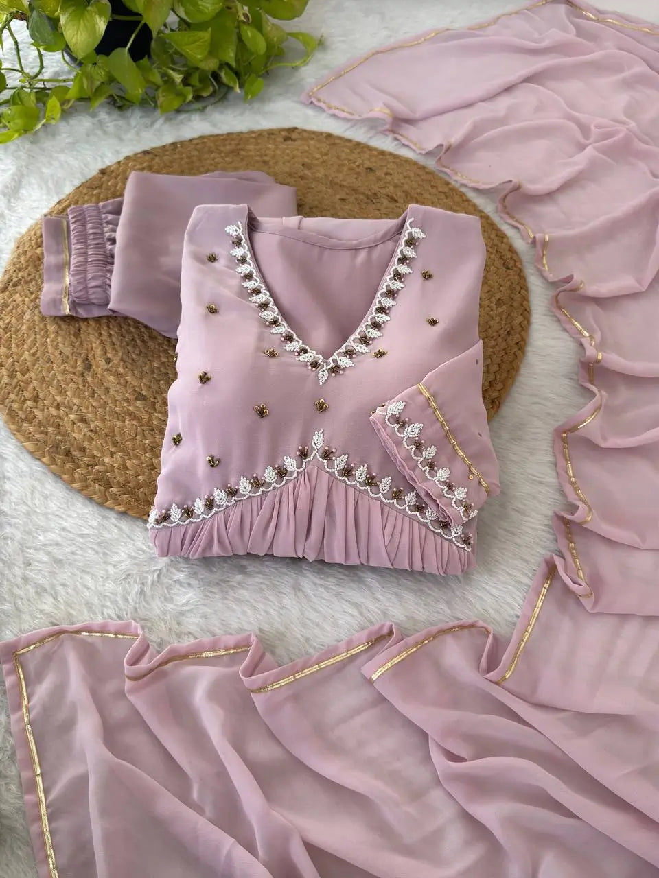 Mauve Fox Georgette Anarkali Gown Set with Dupatta