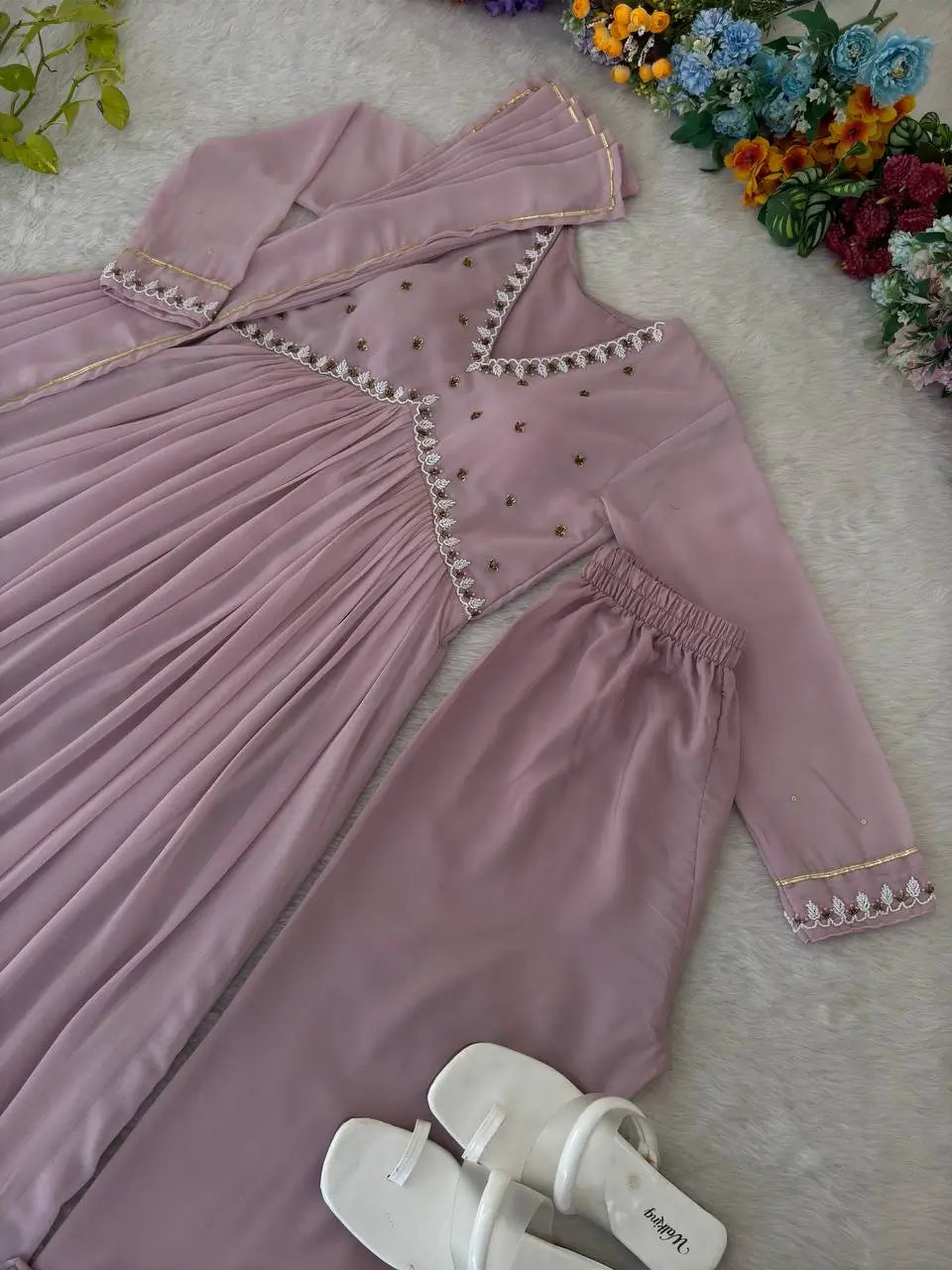 Mauve Fox Georgette Anarkali Gown Set with Dupatta