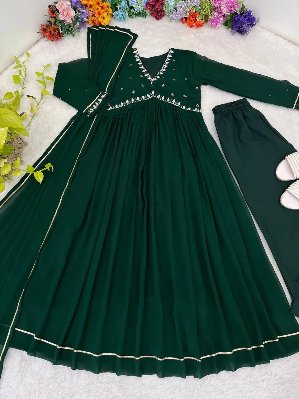 Mauve Fox Georgette Anarkali Gown Set with Dupatta