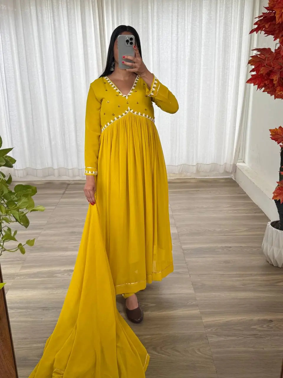 Mauve Fox Georgette Anarkali Gown Set with Dupatta