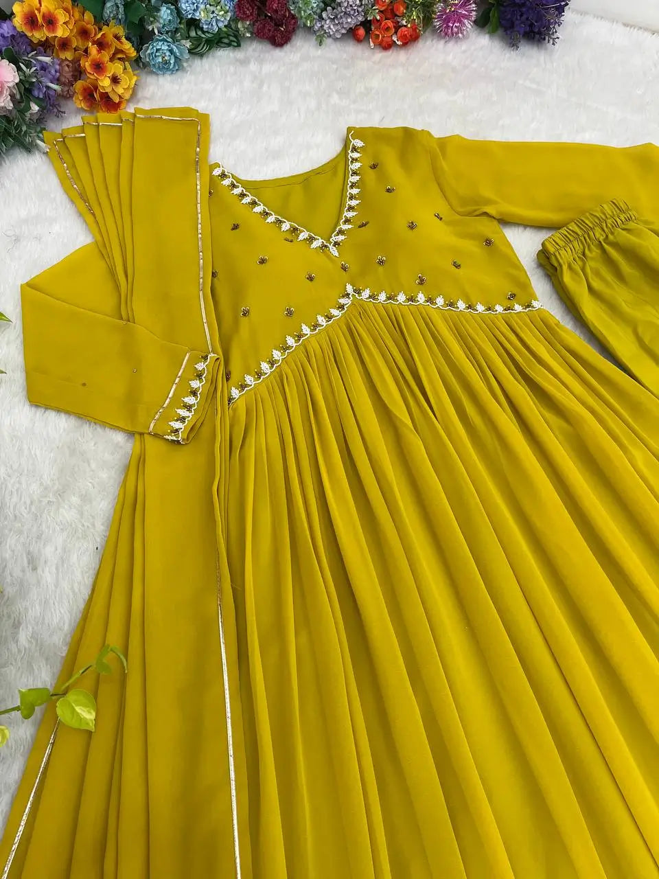 Mauve Fox Georgette Anarkali Gown Set with Dupatta