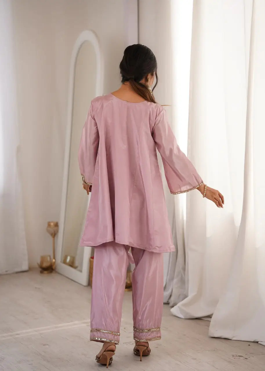 Mauve Mirror Yoke Bell Sleeve Kurta Set