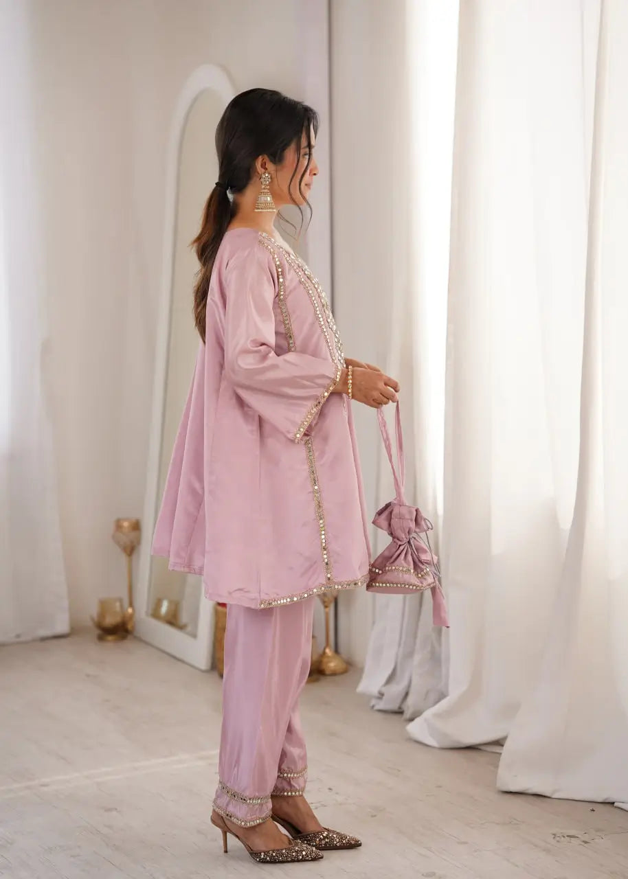 Mauve Mirror Yoke Bell Sleeve Kurta Set