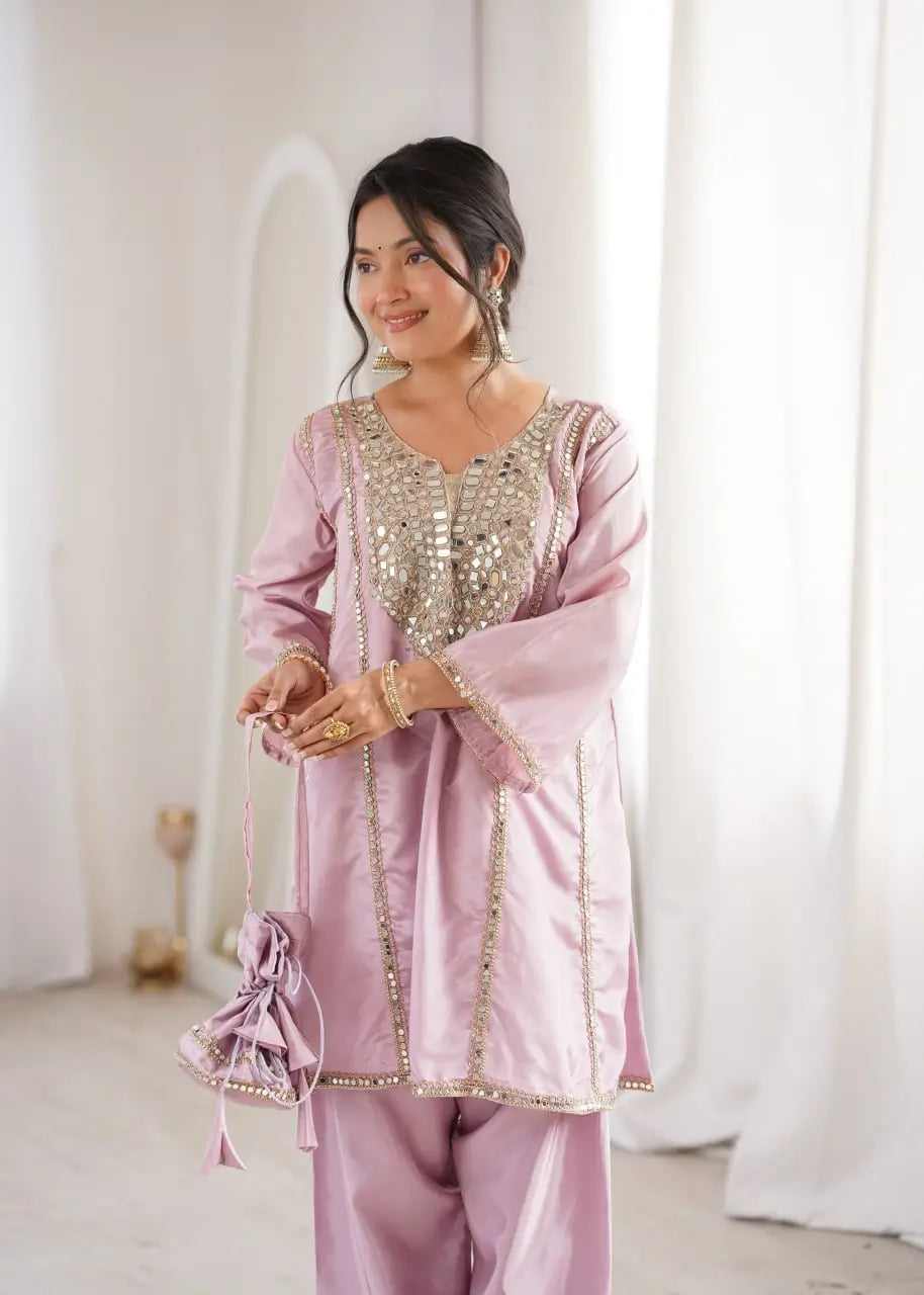 Mauve Mirror Yoke Bell Sleeve Kurta Set