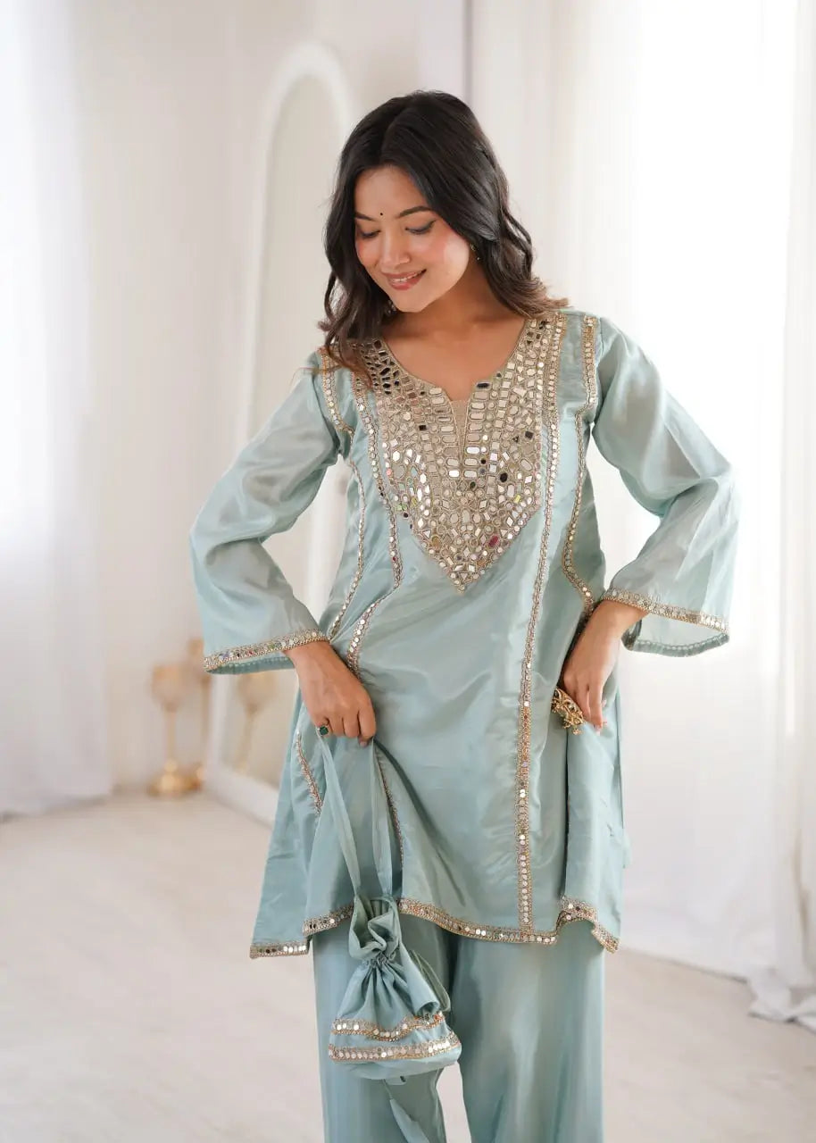 Mauve Mirror Yoke Bell Sleeve Kurta Set