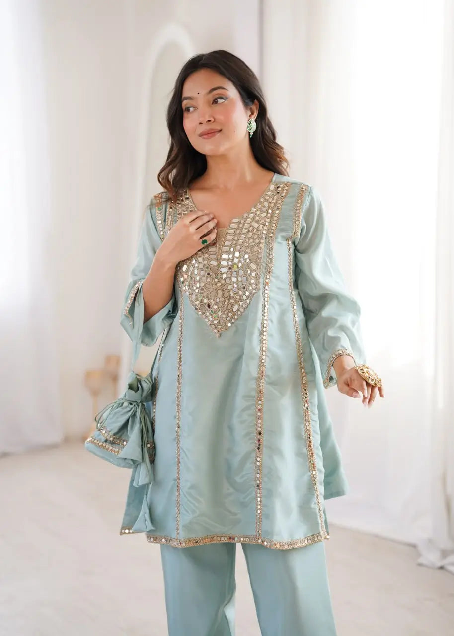 Mauve Mirror Yoke Bell Sleeve Kurta Set