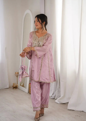 Mauve Mirror Yoke Bell Sleeve Kurta Set