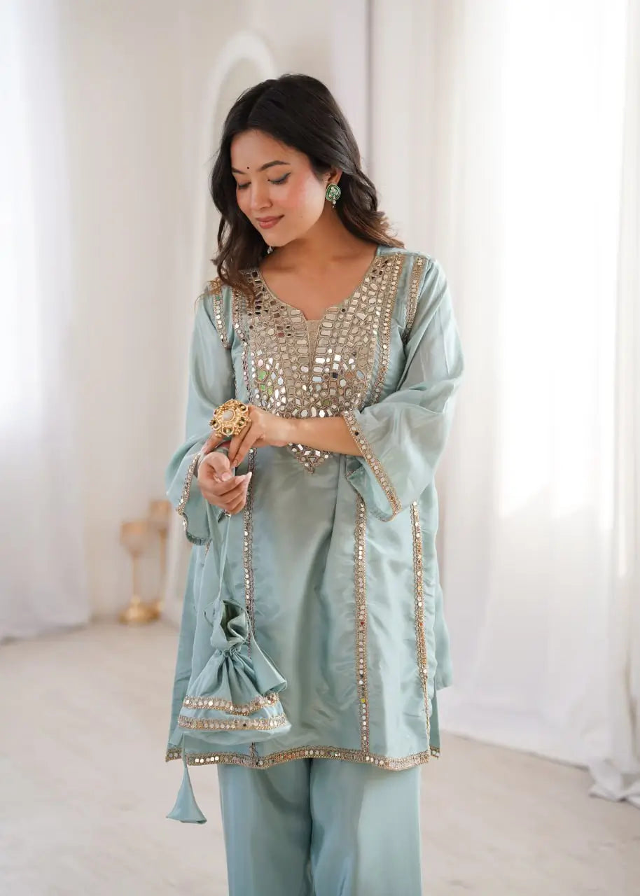 Mauve Mirror Yoke Bell Sleeve Kurta Set