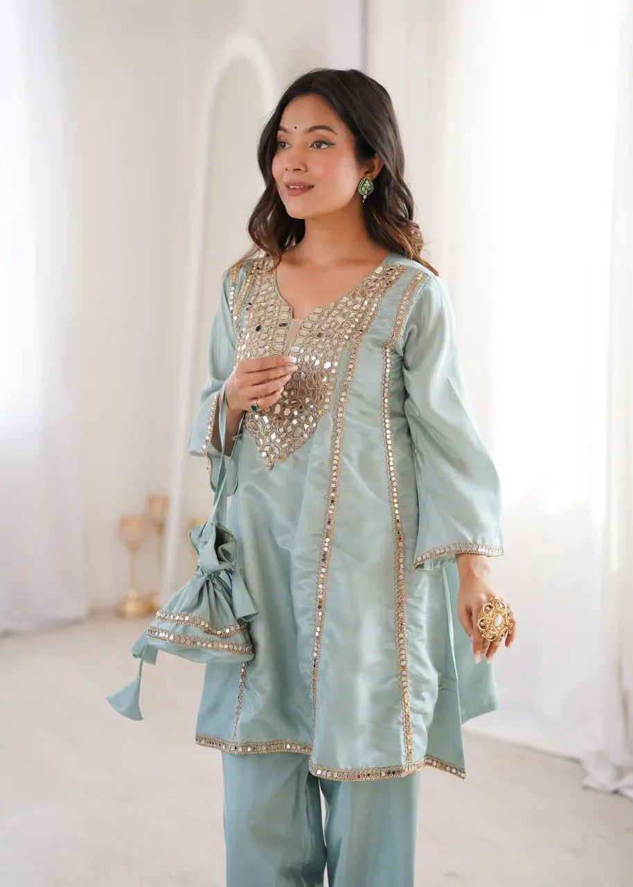 Mauve Mirror Yoke Bell Sleeve Kurta Set
