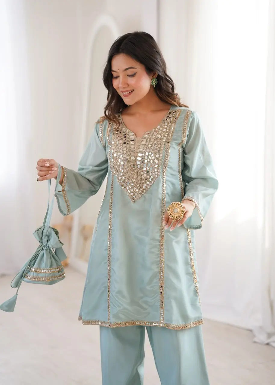 Mauve Mirror Yoke Bell Sleeve Kurta Set