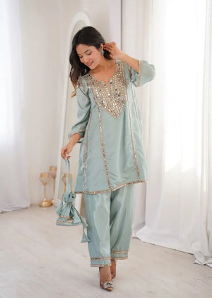 Mauve Mirror Yoke Bell Sleeve Kurta Set