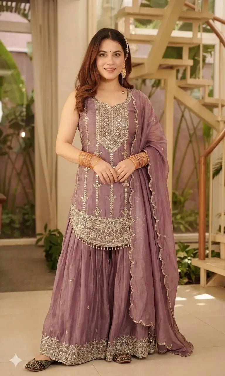 Mauve Sequin Peplum Sharara