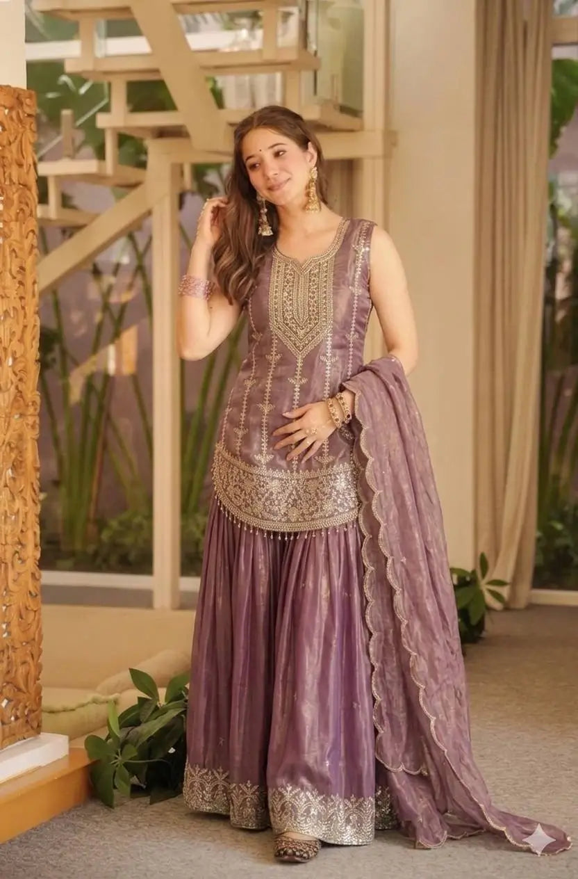 Mauve Sequin Peplum Sharara