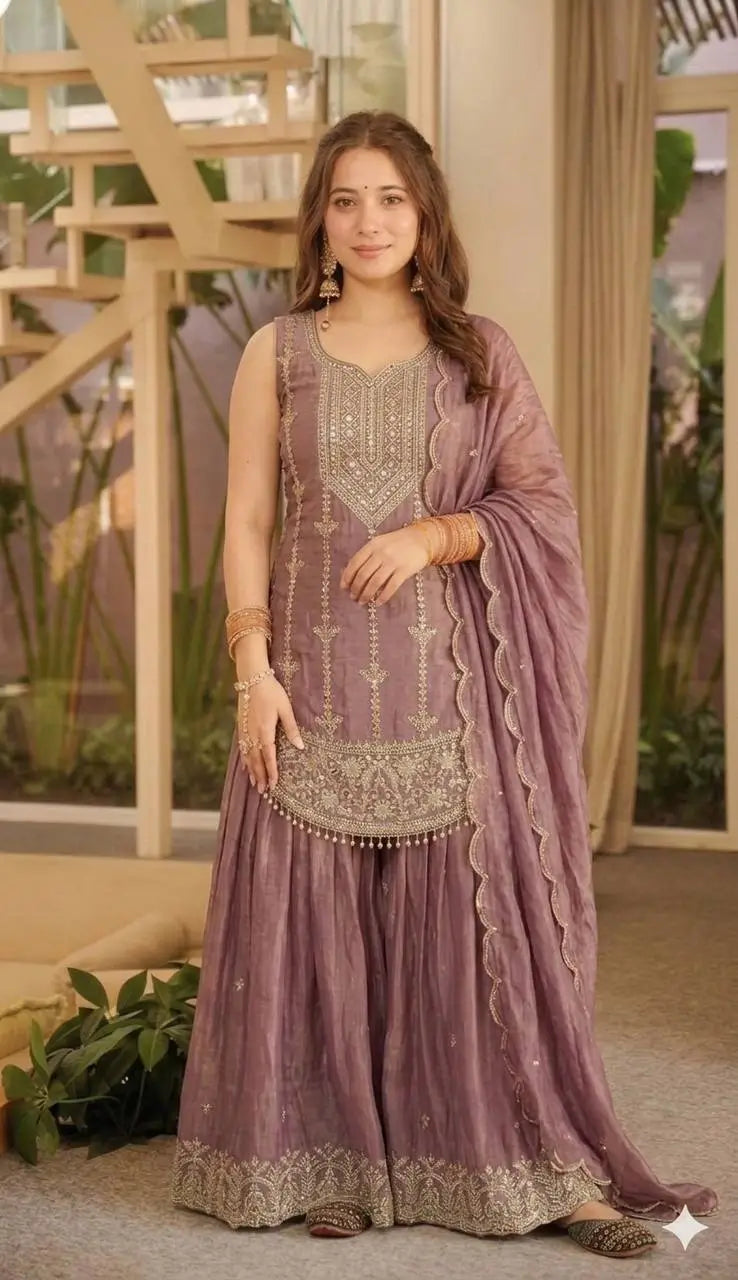 Mauve Sequin Peplum Sharara