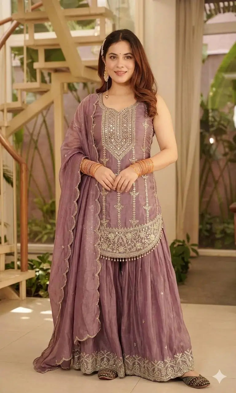 Mauve Sequin Peplum Sharara
