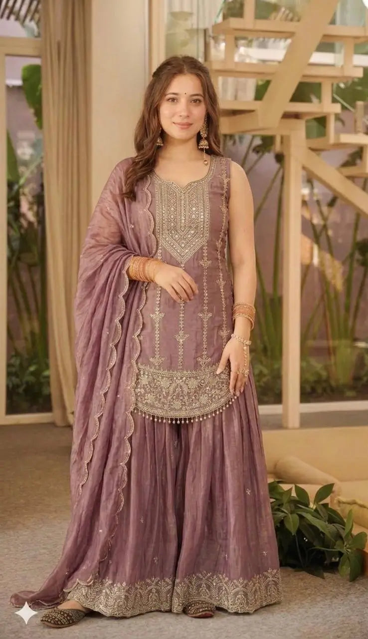 Mauve Sequin Peplum Sharara