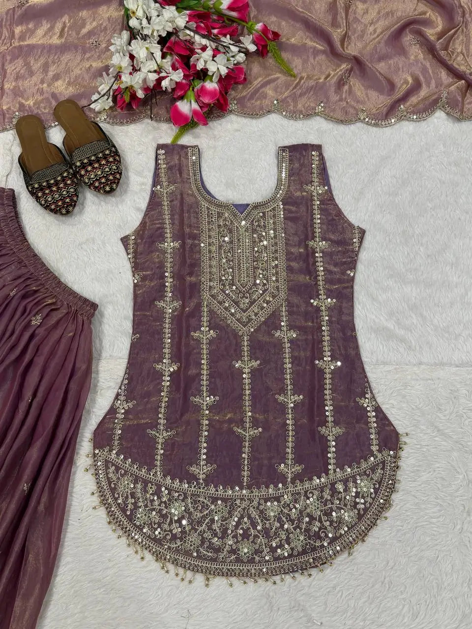 Mauve Sequin Peplum Sharara