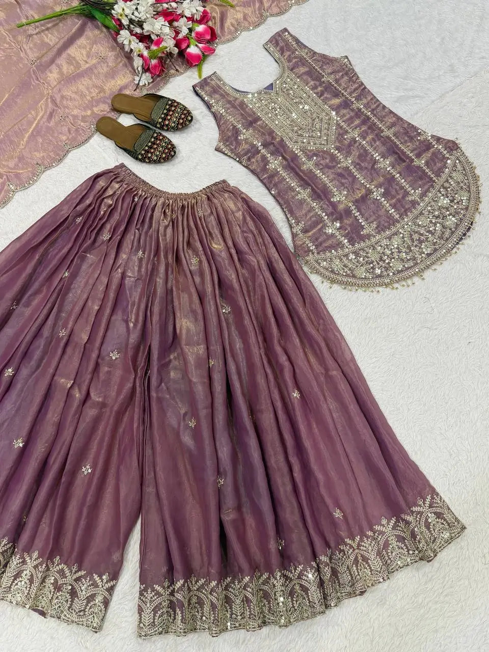 Mauve Sequin Peplum Sharara