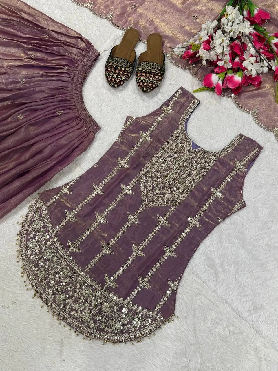 Mauve Sequin Peplum Sharara