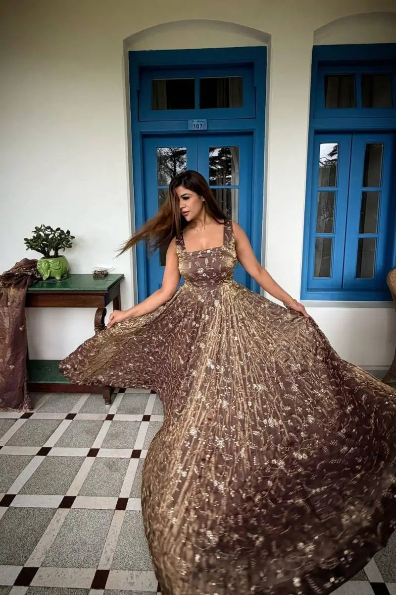 Mauve Shot Silk Floral Gown