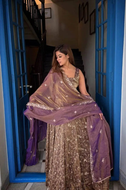 Mauve Shot Silk Floral Gown