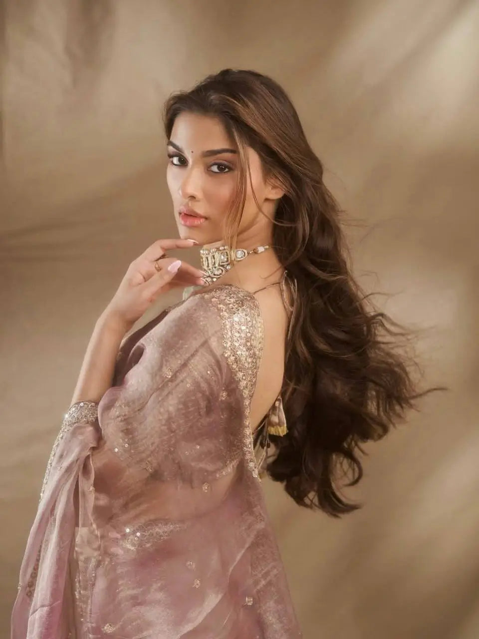 Mauve Tissue Crush Saree/ Pastel Tissue Silk Saree