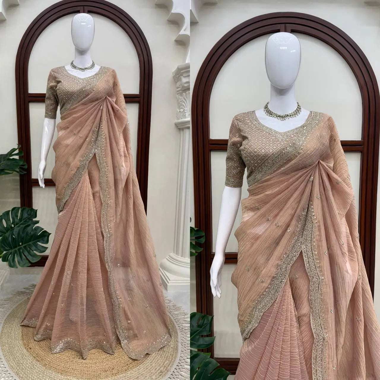 Mauve Tissue Crush Saree/ Pastel Tissue Silk Saree