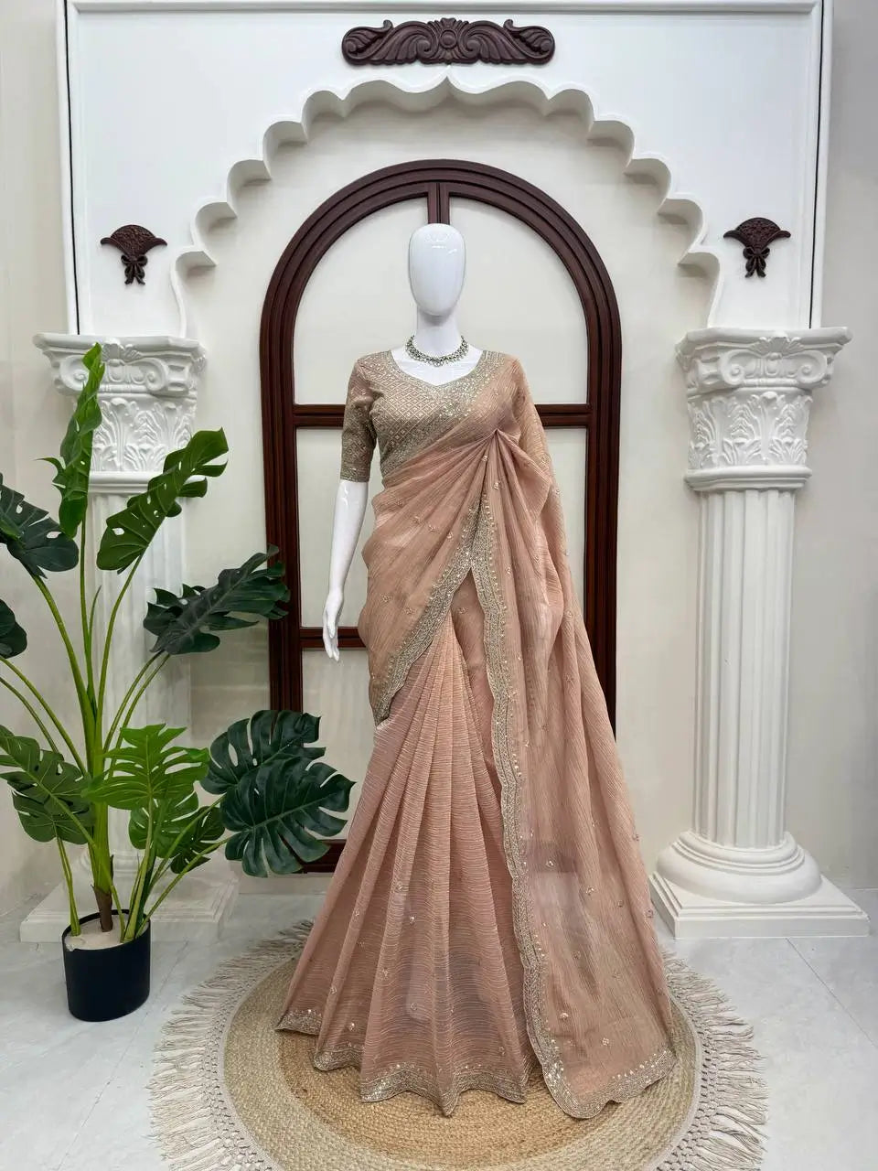 Mauve Tissue Crush Saree/ Pastel Tissue Silk Saree