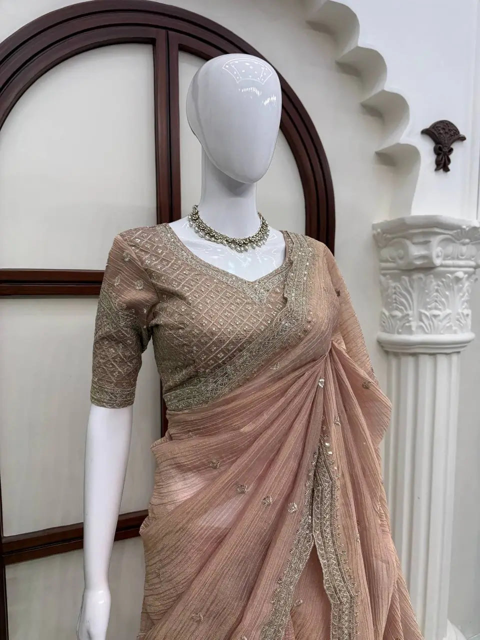 Mauve Tissue Crush Saree/ Pastel Tissue Silk Saree