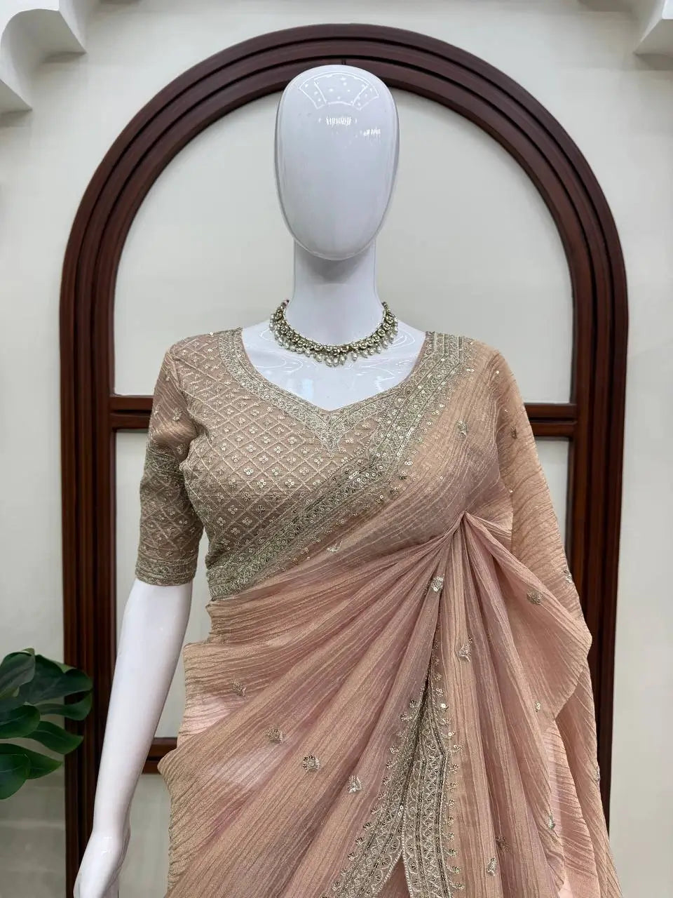 Mauve Tissue Crush Saree/ Pastel Tissue Silk Saree