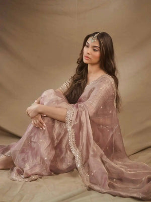 Mauve Tissue Crush Saree/ Pastel Tissue Silk Saree
