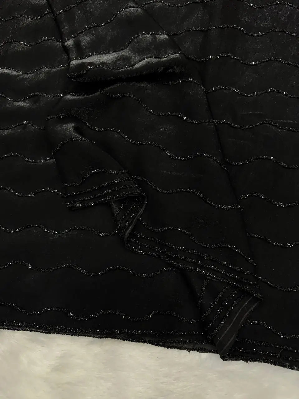 Midnight Black Space Silk Saree with Diamond Work for Party and Reception Wear