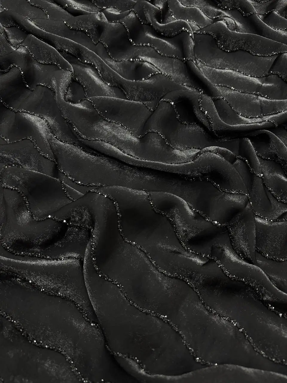 Midnight Black Space Silk Saree with Diamond Work for Party and Reception Wear