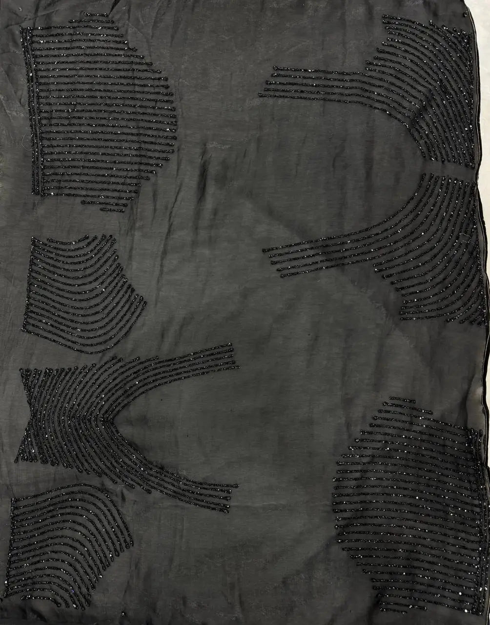 Midnight Black Space Silk Saree with Diamond Work for Party and Reception Wear