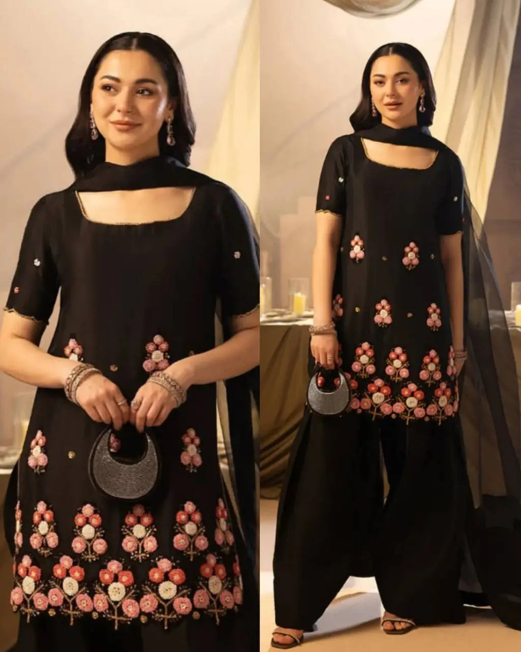 Midnight Bloom Embroidered Kurta Set for Festive and Evening Wear