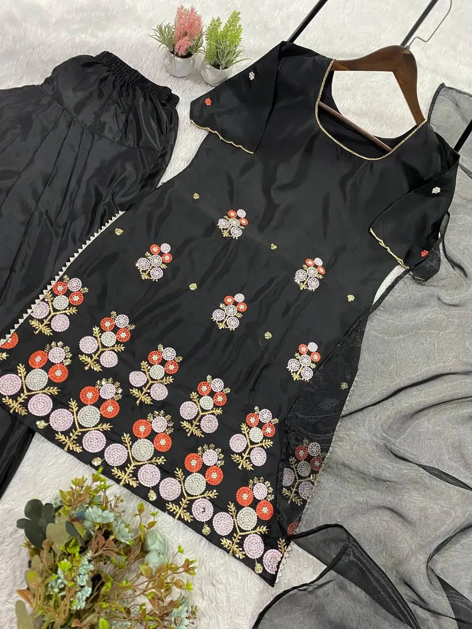 Midnight Bloom Embroidered Kurta Set for Festive and Evening Wear