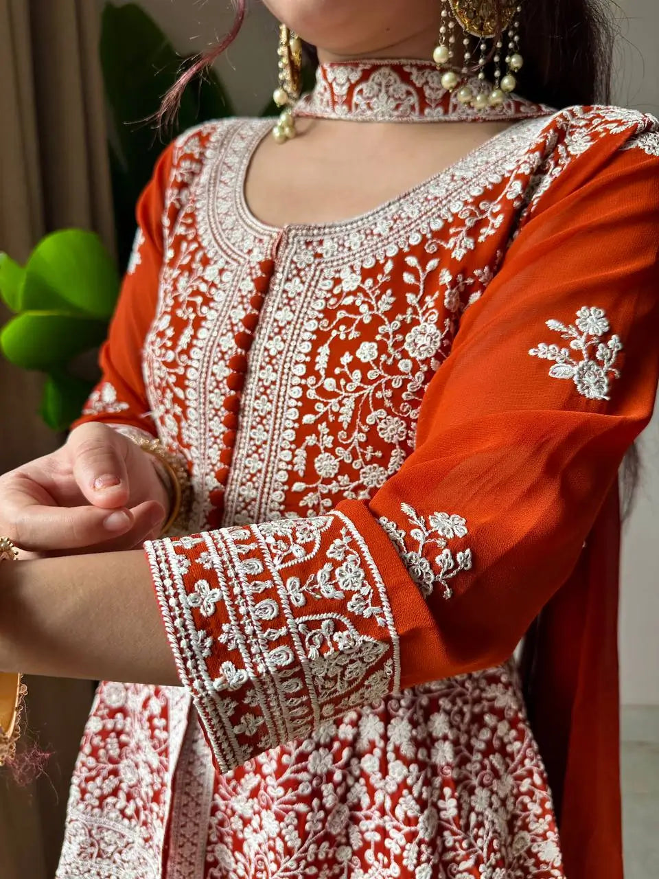 Midnight Blue Georgette Sequins Embroidered Kurti Palazzo Set for Wedding & Festive Wear