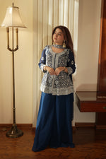 Midnight Blue Georgette Sequins Embroidered Kurti Palazzo Set for Wedding & Festive Wear