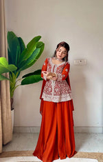 Midnight Blue Georgette Sequins Embroidered Kurti Palazzo Set for Wedding & Festive Wear