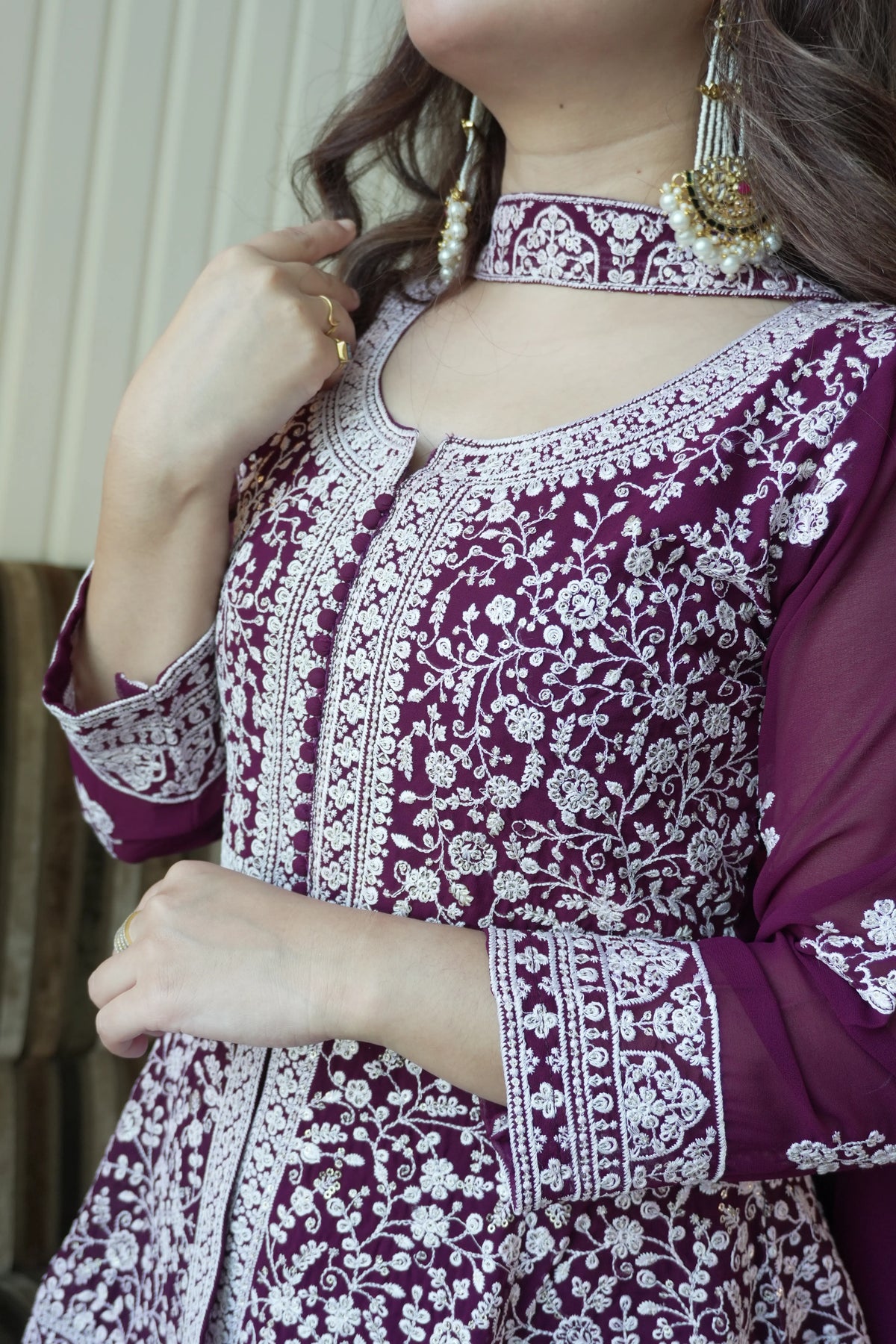 Midnight Blue Georgette Sequins Embroidered Kurti Palazzo Set for Wedding & Festive Wear