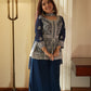 Midnight Blue Georgette Sequins Embroidered Kurti Palazzo Set for Wedding & Festive Wear