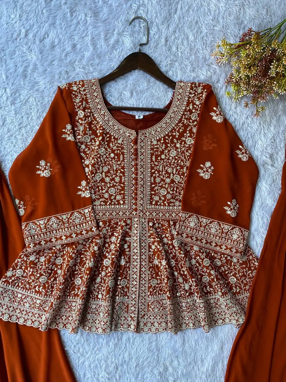 Midnight Blue Georgette Sequins Embroidered Kurti Palazzo Set for Wedding & Festive Wear